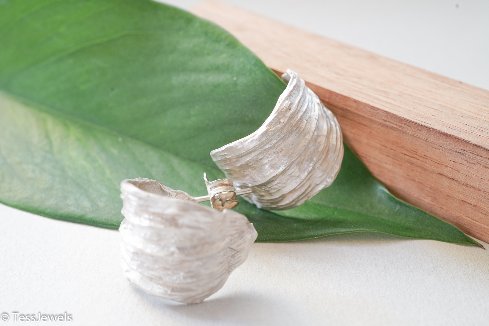 Pendientes Hoja de Orquídea · Aro Ancho 9 Pendientes de aro ancho en plata con textura vegetal natural